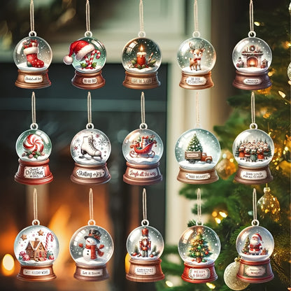 30pcs Classic Christmas Wooden Ornaments Santa Snowman Reindeer Crystal Ball Designs
