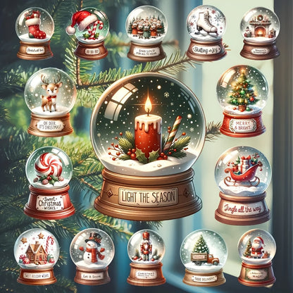 30pcs Classic Christmas Wooden Ornaments Santa Snowman Reindeer Crystal Ball Designs