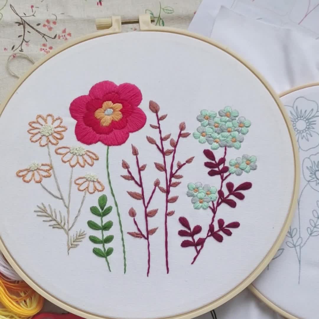 4pcs Set of Fluffy Flower and Grass Pattern Embroidery DIY, Theme Embroidery Cross Stitch Art Kit