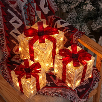 Set of 3 Detachable Light-Up Gift Boxes - USB/Battery Powered