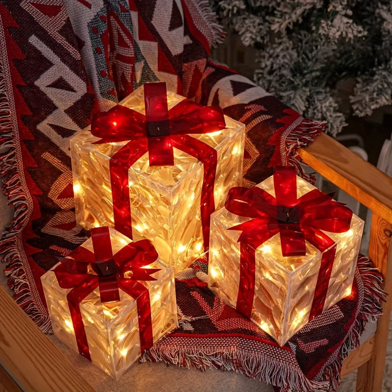 Set of 3 Detachable Light-Up Gift Boxes - USB/Battery Powered