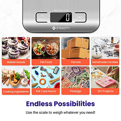 Food Kitchen Scale, Digital Grams and Ounces for Weight Loss, Baking, Cooking, Keto and Meal Prep, LCD Display, Medium, 304 Stainless Steel