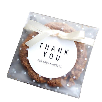 Self Adhesive Treat Cellophane Cookie Bag, White Polka Dot Party Favor Bag for Bakery, Candy, Cookie (5.5 x 5.5 inches, 100 Pcs)