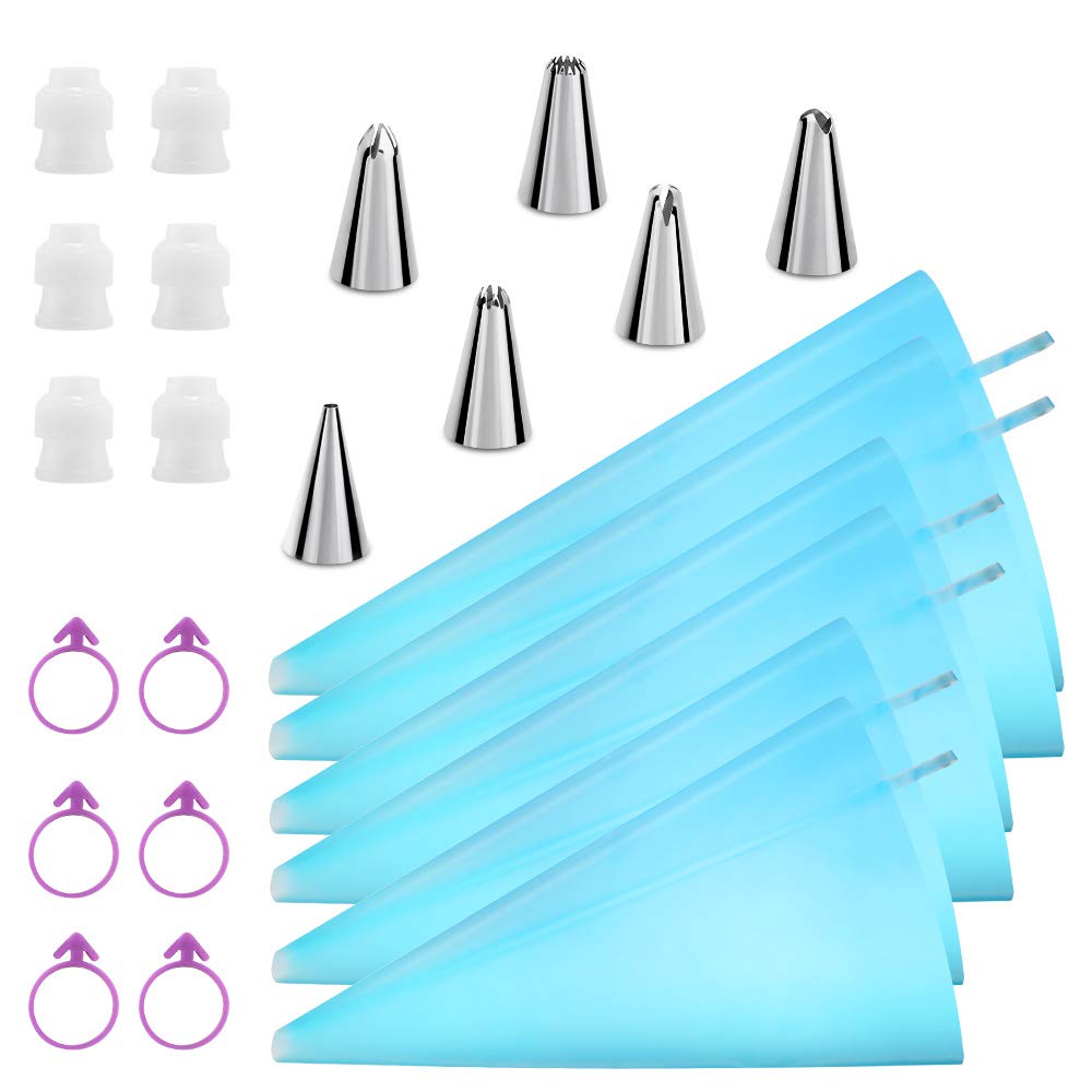 Reusable Piping Bags and Tips Set, Cake Decorating Tools with Icing Pastry Bags, Icing Bags Tips, Couplers and Frosting Bags Ties for Cookie Cupcakes