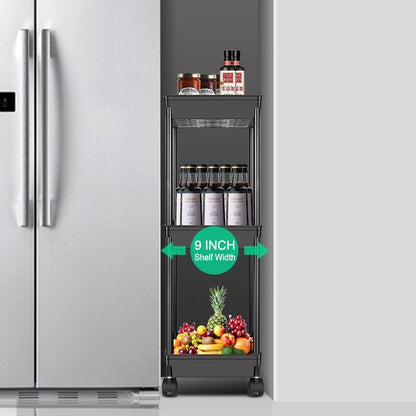 4 Tier Wide Storage Cart Mobile Shelving Unit Organizer Slide Out Storage Rolling Utility Cart Tower Rack for Kitchen Bathroom Laundry, Plastic & Stainless Steel,Black