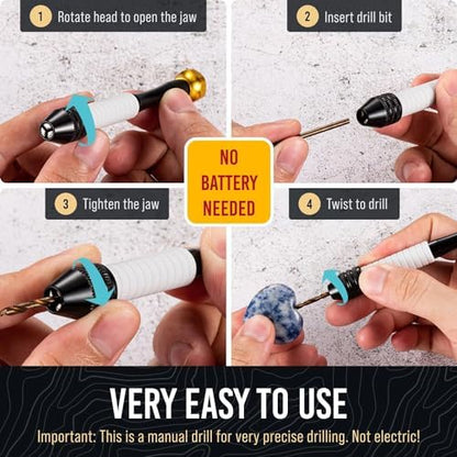 Manual Craft Drill Sharp HSS Micro Mini Twist Drill Bits Set, Pin Vise Hand Drill for Jewelry Making; Small Hand Drill for Resin, Rotary Tools for Wood, Jewelry, Plastic, Miniature - Blue