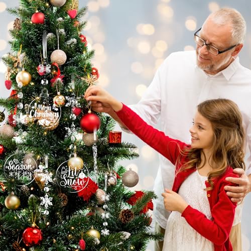 96 pcs Christmas Acrylic Hanging Ornament Set 3 Inch Clear Acrylic Flat Disc Ornaments DIY Christmas Crafts with Transparent Crystal Snowflakes for Xmas Winter New Year Party Hanging Decor