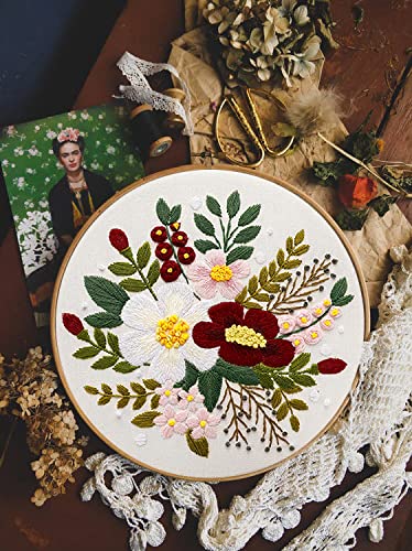 4 Sets Embroidery Kit for Beginners Art Craft Handy Sewing Include Embroidery Clothes with Pattern, Hoops, Instructions,Color Threads Needle Kit (Multi 1)