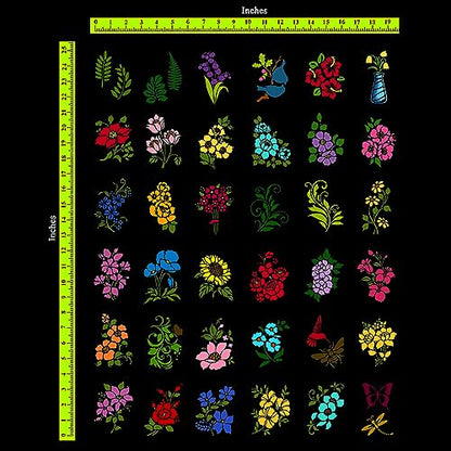 Reusable 36-Piece Flower Stencils for Painting (3x4), DIY Floral Stencils for Wood & Wall