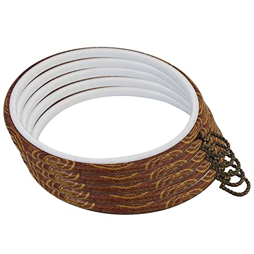 5 Pieces 8 inch Round Embroidery Hoops, Imitated Wood Plastic Display Frame for Cross Stitch Embroidery Round Hoops Arts Decoration