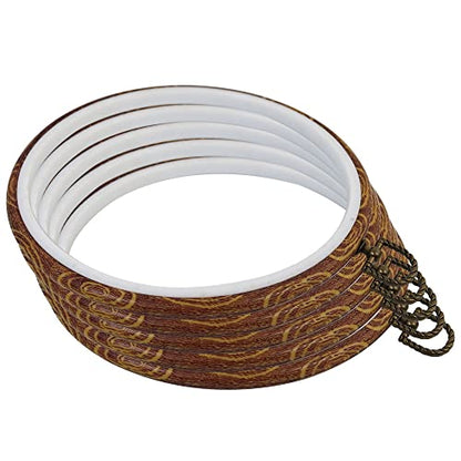 5 Pieces 8 inch Round Embroidery Hoops, Imitated Wood Plastic Display Frame for Cross Stitch Embroidery Round Hoops Arts Decoration