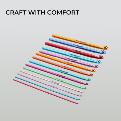 Crochet Hooks Set Aluminium 14pcs Needles with Pouch Case 2mm 2.5mm 3mm 3.5mm 4mm 4.5mm 5mm 5.5mm 6mm 6.5mm 7mm 8mm 9mm 10mm