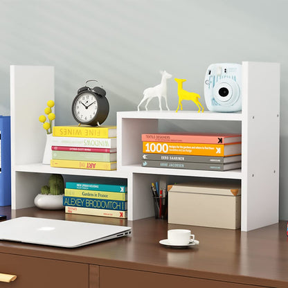 Desk Shelf, Adjustable Desktop Storage Organizer, Wood Display Shelf Rack, Office Supplies Desk Organizer,White