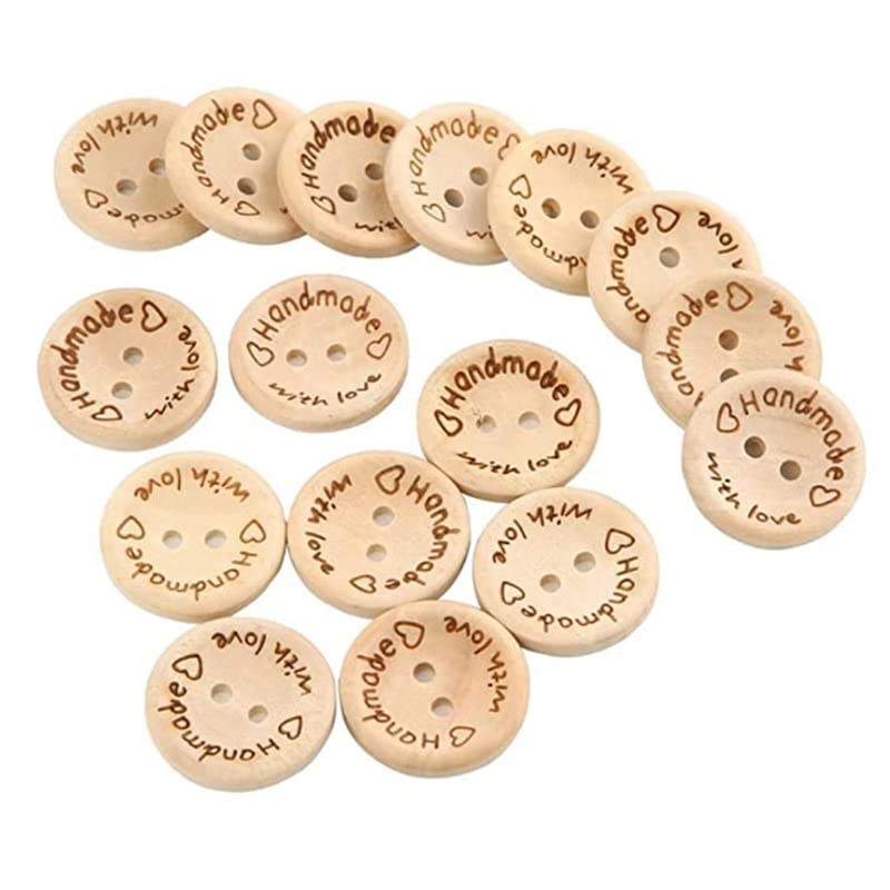 Handmade with Love Buttons - 150 Pcs Round Wooden Craft Decor Buttons, 2 Holes for 15mm/20mm/25mm Sewing