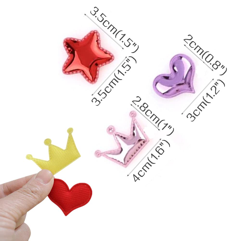 100 Pieces Glitter 5 Star PU Padded Fabric Felt Appliques Sew on Patches for DIY Birthday Wedding Cake Topper Scrapbook Hair Accessories Craft Supplies (Pink)