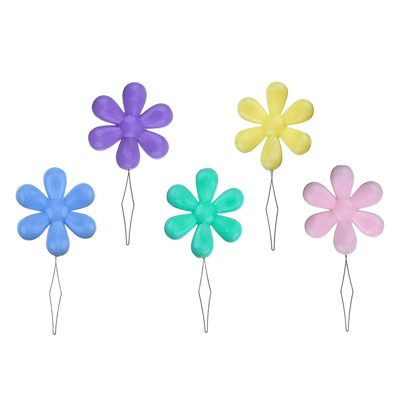 Embroidery Needle Threader Tool 5pcs Plastic Flower Head Sewing Machine Needle Threader for Hand Sewing Cross Stitch Craft Knitting Quilting (5pcs, Mix Colors)