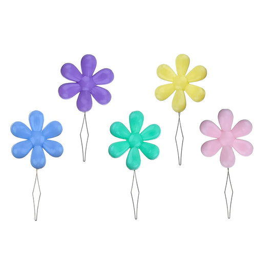 Embroidery Needle Threader Tool 5pcs Plastic Flower Head Sewing Machine Needle Threader for Hand Sewing Cross Stitch Craft Knitting Quilting (5pcs, Mix Colors)