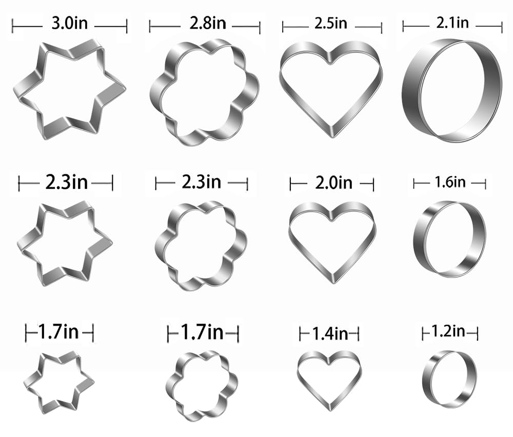 Metal Cookie Cutters Set- Heart, Star, Round, Flower - 12Pcs Cookie Cutters - Heart Star Cookie Cutter Round Small Cutter Flower Cookie Cutter for Baking