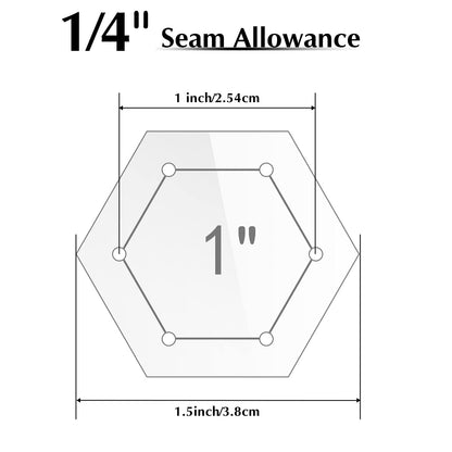 6 Pieces Hexagon Quilting Templates 1 Inch, 1.5 Inch, 2 Inch, 3 Inch, 4 Inch, 5 Inch with 1/4 Inch Seam Allowance, Acrylic Quilting Templates for DIY Sewing Crafts