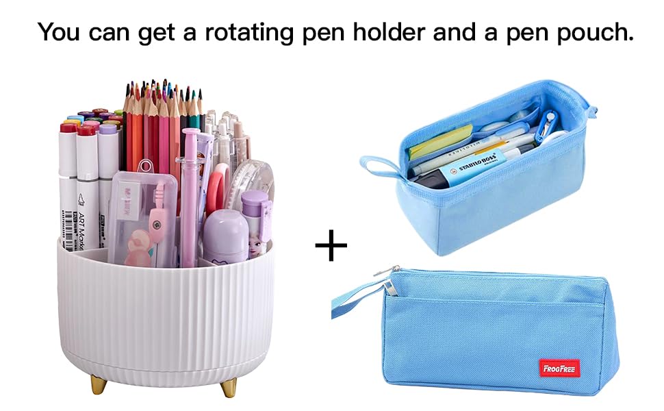 Pen Holder for Desk, Pencil Holder,5 Slots 360° Degree Rotating Desk Organizers and Accessories, Cute Pen Cup Pot for Office, School, Home, Art Supply (white)