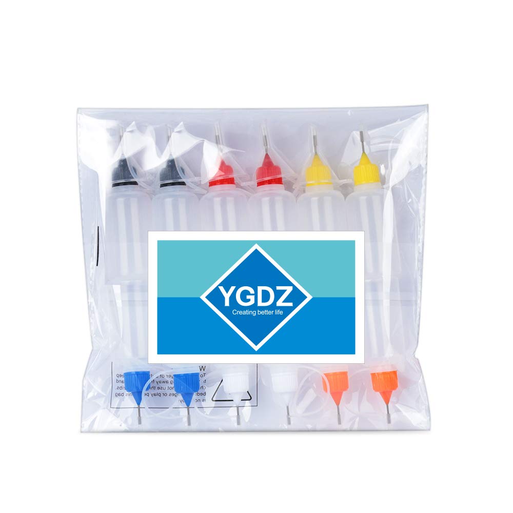12pcs Precision Tip Applicator Bottles with 5 Mini Funnels, YGDZ 30ml Needle Tip Squeeze Glue Bottles for Paint Quilling Craft, 6 Colors