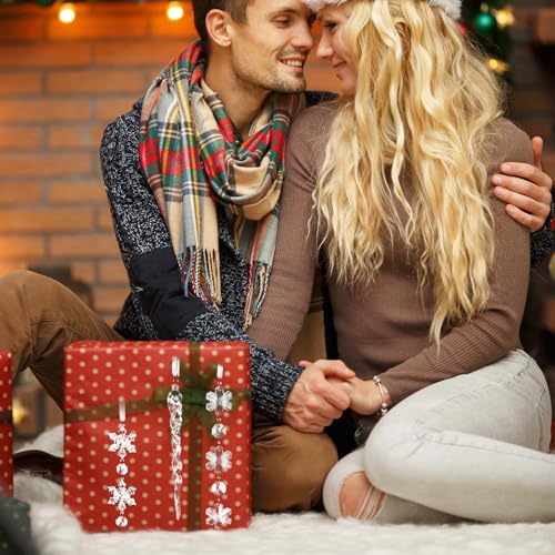 96 pcs Christmas Acrylic Hanging Ornament Set 3 Inch Clear Acrylic Flat Disc Ornaments DIY Christmas Crafts with Transparent Crystal Snowflakes for Xmas Winter New Year Party Hanging Decor