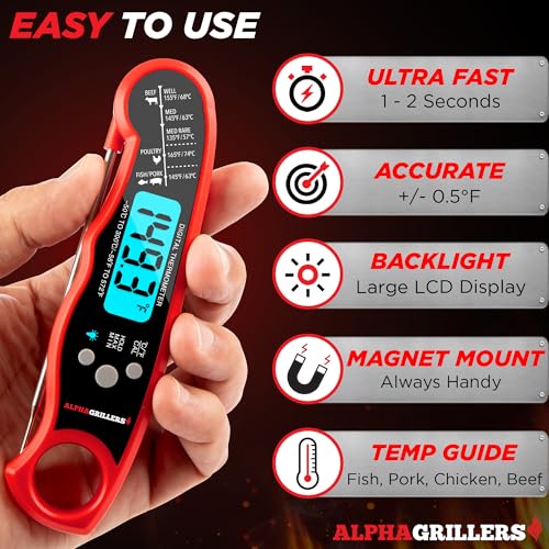 Grillers Meat Thermometer Digital - Instant Read Food Thermometer for Cooking Grilling Air Fryer Griddle Probe Kitchen Gadgets Essentials BBQ Accessories Grill Gifts for Men Him Dad Fathers Day
