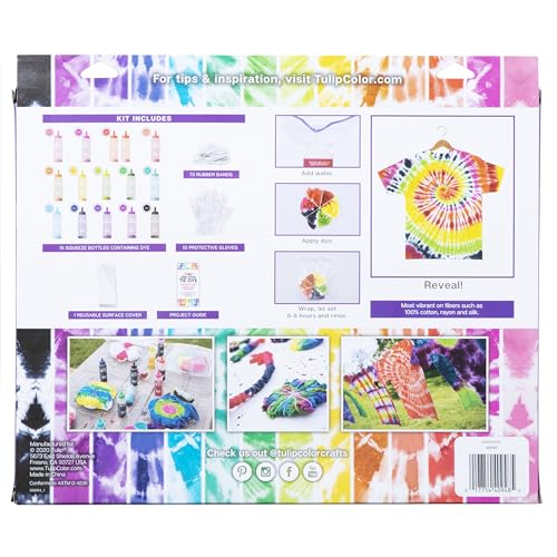 One-Step Tie-Dye Kit Party for 5, 15 Rainbow Colors for Fabric