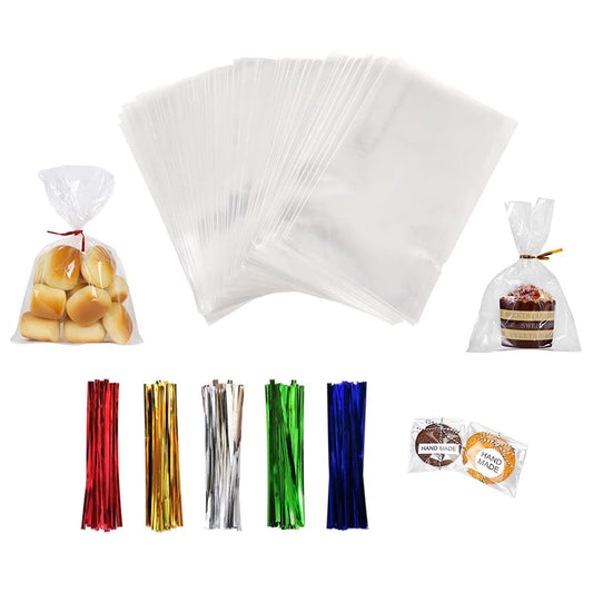 100PCS Clear Cellophane Bags, 5x7 Small Treat Bags with Ties, Cake Pop Bags, Candy Bags, Goodie Bags, Rice Crispy Treat Bags, Clear Bags for Favors Birthday Party (5'' x 7'')