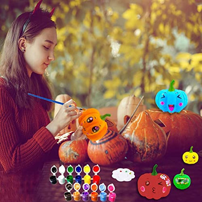 Pumpkin Decorations Halloween Crafts - 12 White Artificial Pumpkins DIY Arts Kit With Stickers for Kids - Fall Decor for Party, Thanksgiving, Home