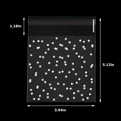 400PCS White Polka Dot Snowflake Treat Bags Self Adhesive Candy Cookie Bags Clear Cellophane Bags for Bakery Biscuit Chocolate Snacks Dessert Homemade Crafts Wedding Favors
