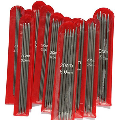 11 Sizes 55Pcs 7.9" Double Pointed Stainless Steel Knitting Needles Set 2MM -6.5MM