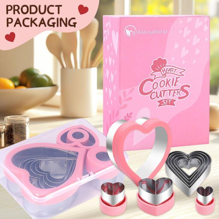 BakingWorld Heart Cookie Cutter Set,9 Piece Heart Shapes Stainless Steel Cookie Cutters Mold for Cakes Biscuits and Sandwiches,0.98"/1.45"/1.57"/1.96"/2.04"/2.32"/2.75"/3.18"/3.74" Assorted Sizes