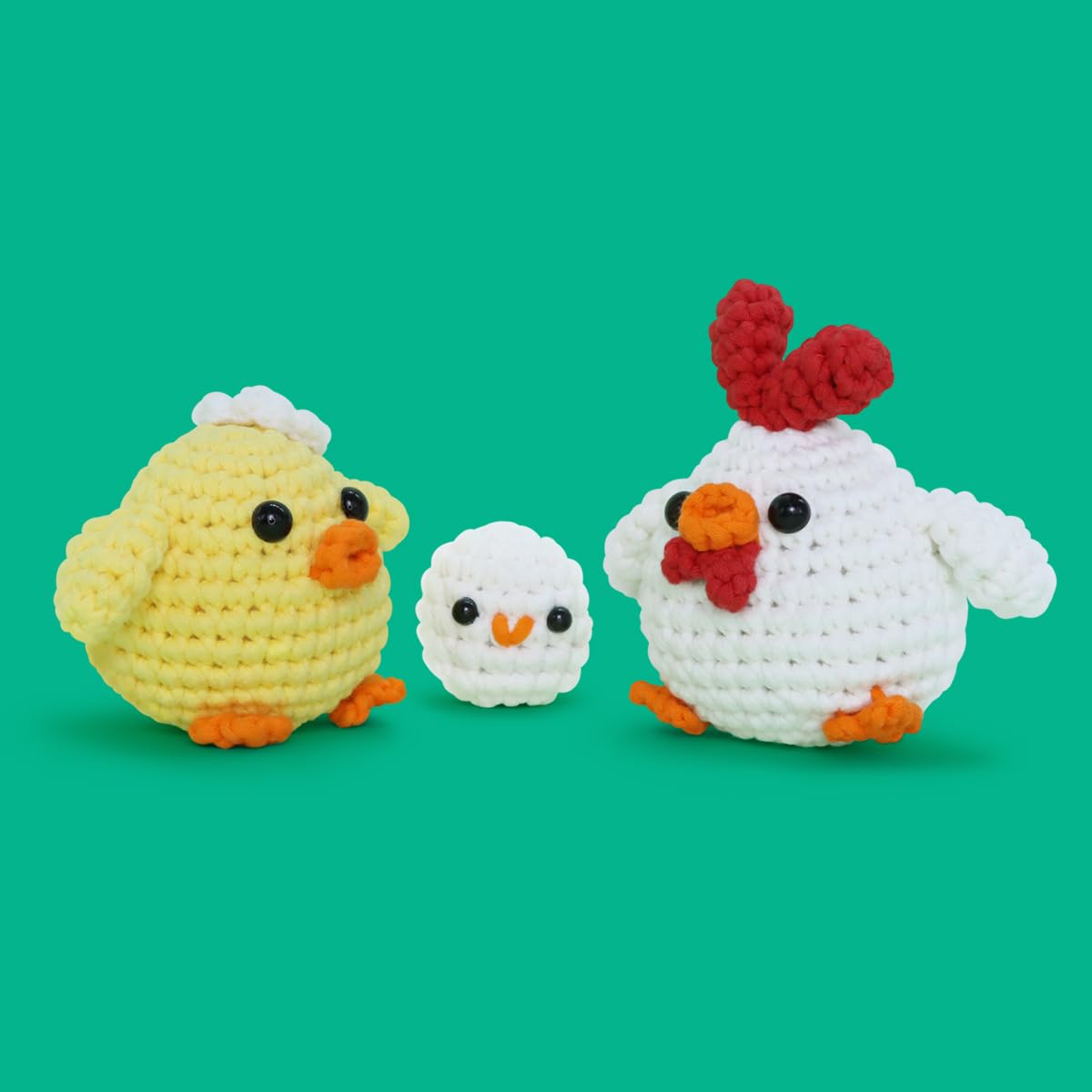 Beginners Crochet Kit, Amigurumi Crochet Animal Kit, Easy Learn to Crochet with Step-by-Step Video Tutorials, 3PCS The Chick Family for Kids & Adults