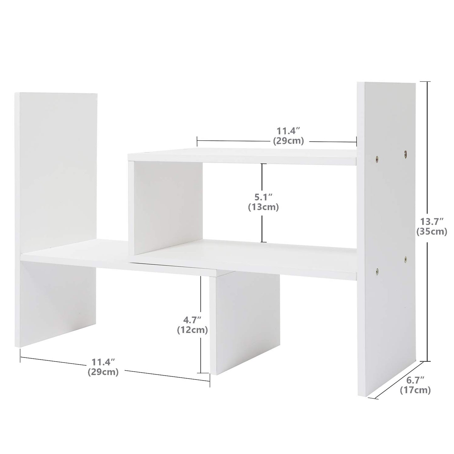 Desk Shelf, Adjustable Desktop Storage Organizer, Wood Display Shelf Rack, Office Supplies Desk Organizer,White