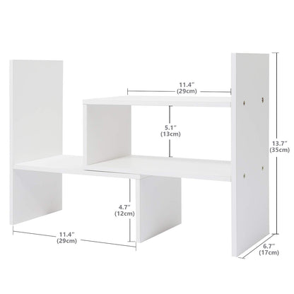 Desk Shelf, Adjustable Desktop Storage Organizer, Wood Display Shelf Rack, Office Supplies Desk Organizer,White
