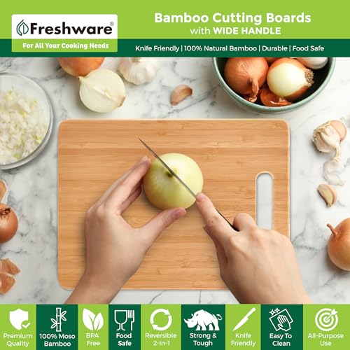 Cutting Boards for Kitchen [Set of 3] Wood Cutting Board for Chopping Meat, Vegetables, Fruits, Cheese, Knife Friendly Serving Tray with Handles