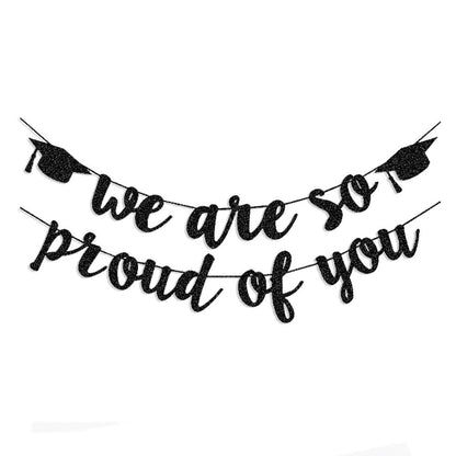 2025 Graduation Banners Party Decorations, Black Glitter We are So Proud of You Graduation Banners Garland for Congratulation Graduations Party Supplies, School, Home, Car Decorations