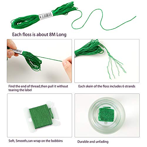 24 Skeins Friendship Bracelets Floss, Green Gradient Embroidery Floss, Cross Stitch Threads with 6 Floss Bobbins, 2 Embroidery Needles and 1 Needle Threader for Cross Stitch Project