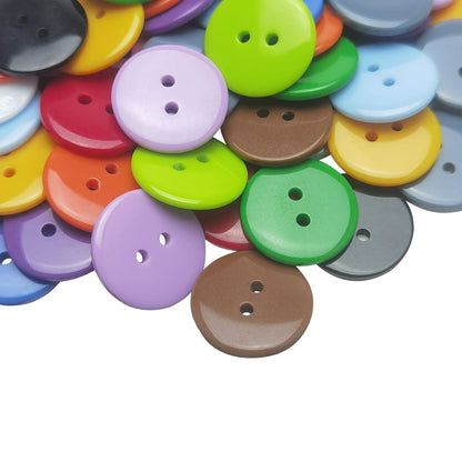9/10"(23mm) Mix Lots 100pcs Resin Button Solid Color 2Holes Craft Clothes Sewing Cards Making Sweater Shirt (9/10"(23mm), Multi-Colored)
