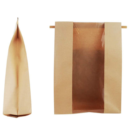 50 Pack Large Kraft Paper Bread Loaf Bag with Clear Front Window,Tin Tie Tab Lock Brown Bakery Coffee Cookie Treat Packaging Bags with 60 PCS Label Seal stickers(14" x 8.3" x 3.5")