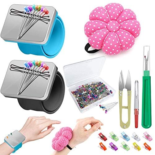 Sewing Kit - 216 Pcs, 2 Magnetic Wrist Pincushions, 200 Straight Pins, 10 Clips, 2 Seam Rippers, 1 Scissor