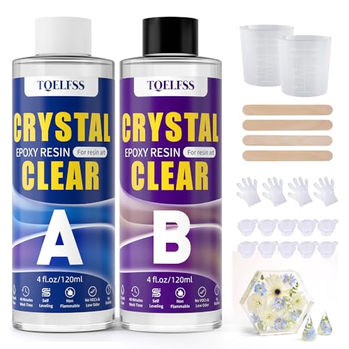 Epoxy Resin Kit 8 OZ, Clear Epoxy Resin (4 OZ×2), Fast Curing, Self Leveling, No Yellowing Casting Resin for Jewelry Making, Resin Molds, Flower Preservation, Easy Mix 1:1