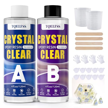 Epoxy Resin Kit 8 OZ, Clear Epoxy Resin (4 OZ×2), Fast Curing, Self Leveling, No Yellowing Casting Resin for Jewelry Making, Resin Molds, Flower Preservation, Easy Mix 1:1