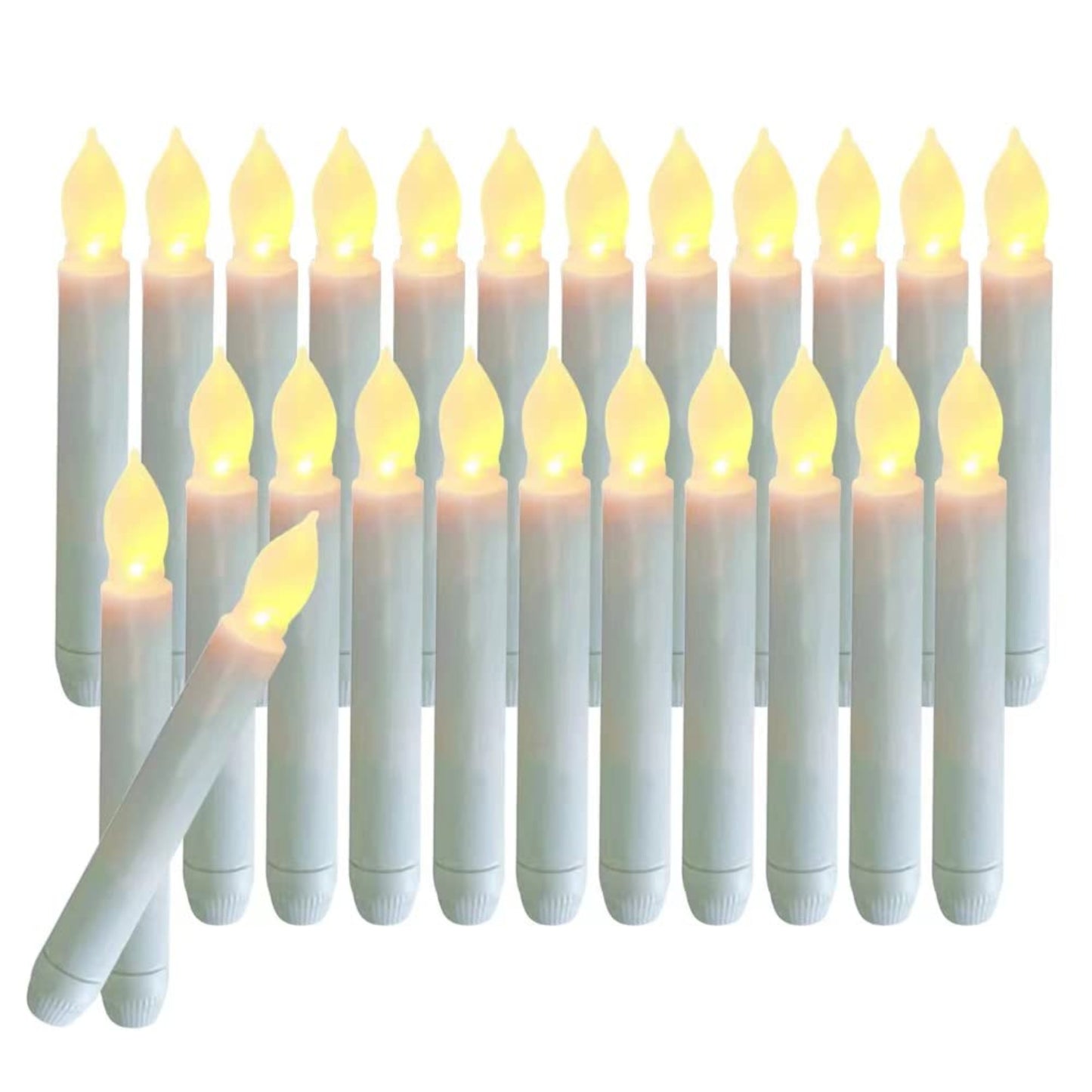 24 PCS Flameless LED Taper Candles Lights, Battery Operated Candlesticks with Warm White Flickering Flame, 0.79 x 6.5 Inches Dripless Fake Floating Taper Candles for Church Wedding Xmas