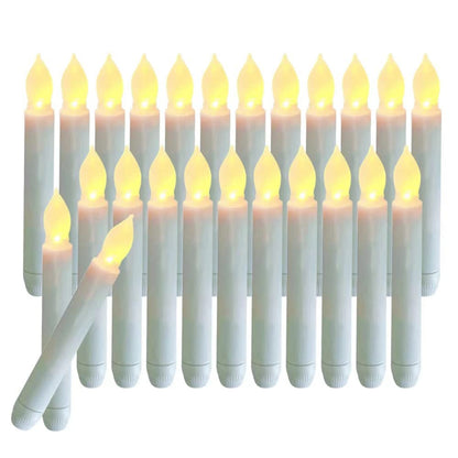 24 PCS Flameless LED Taper Candles Lights, Battery Operated Candlesticks with Warm White Flickering Flame, 0.79 x 6.5 Inches Dripless Fake Floating Taper Candles for Church Wedding Xmas