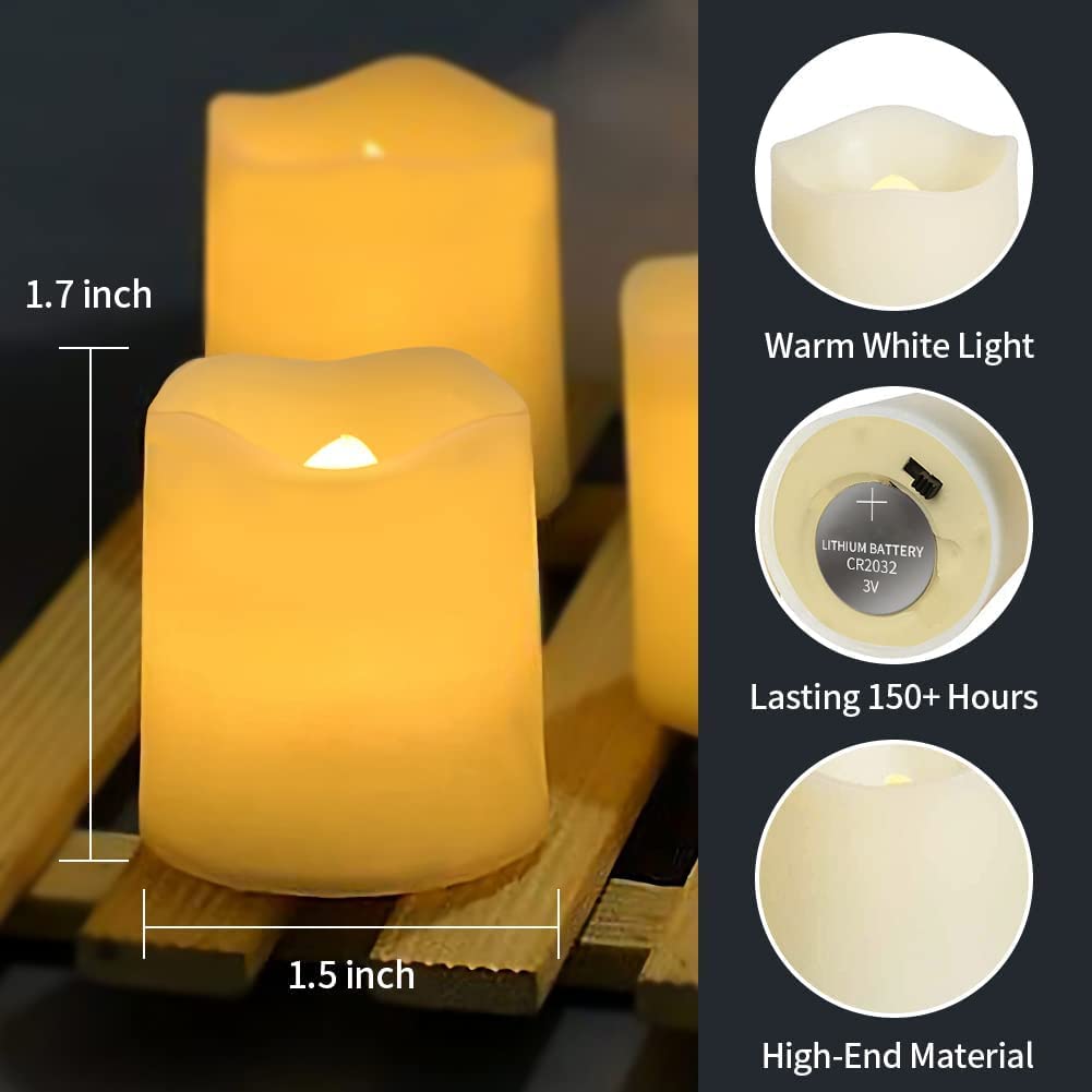 Flameless Votive Candles,Flameless Flickering Electric Fake Candle,24 Pack 200+Hour Battery Operated LED Tea Lights in Warm White for Wedding, Table, Halloween,Christmas Decorations 1.5"X1.7"