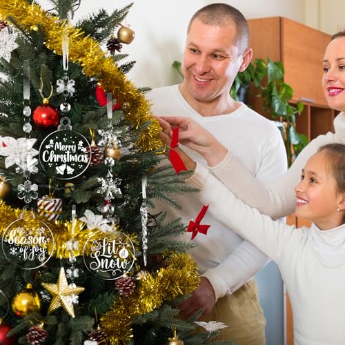 96 pcs Christmas Acrylic Hanging Ornament Set 3 Inch Clear Acrylic Flat Disc Ornaments DIY Christmas Crafts with Transparent Crystal Snowflakes for Xmas Winter New Year Party Hanging Decor