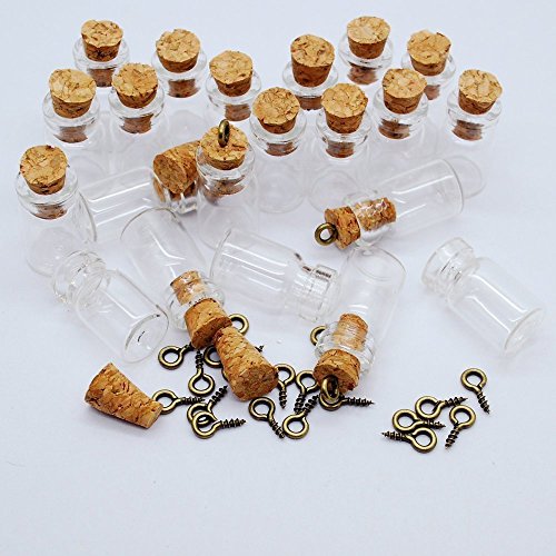 50pcs 0.5ml-extra Mini Tiny Clear Glass Jars Bottles with 50pcs Cork Stoppers and 50pcs Eye Screws, Glass Bottles for Decoration, Arts & Crafts, Projects, Party Favors