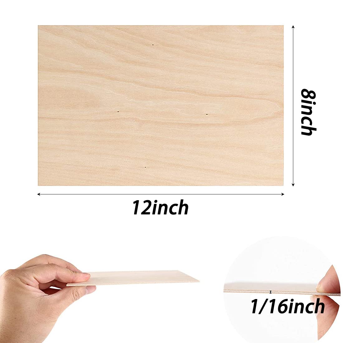 Unfinished Wood, 8 Pack Basswood Sheets for Crafts, Craft Wood Board for House Aircraft Ship Boat Arts and Crafts, School Projects, Wooden DIY Ornaments (12 x 8 x 1/16inch)